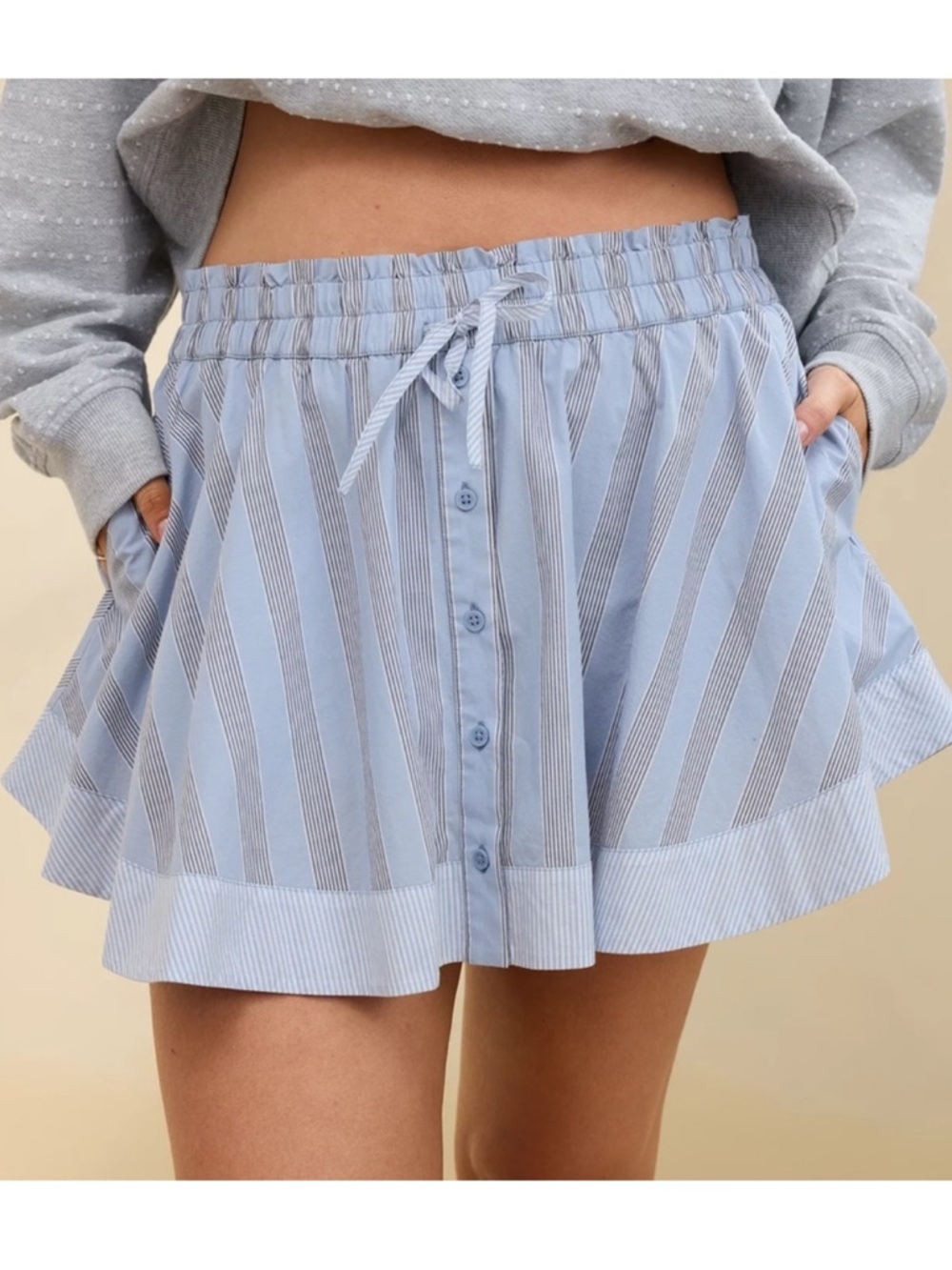 NWT Aerie Boxer Skort Mini Skirt - Monaco Blue Poplin Stripe, Size Large